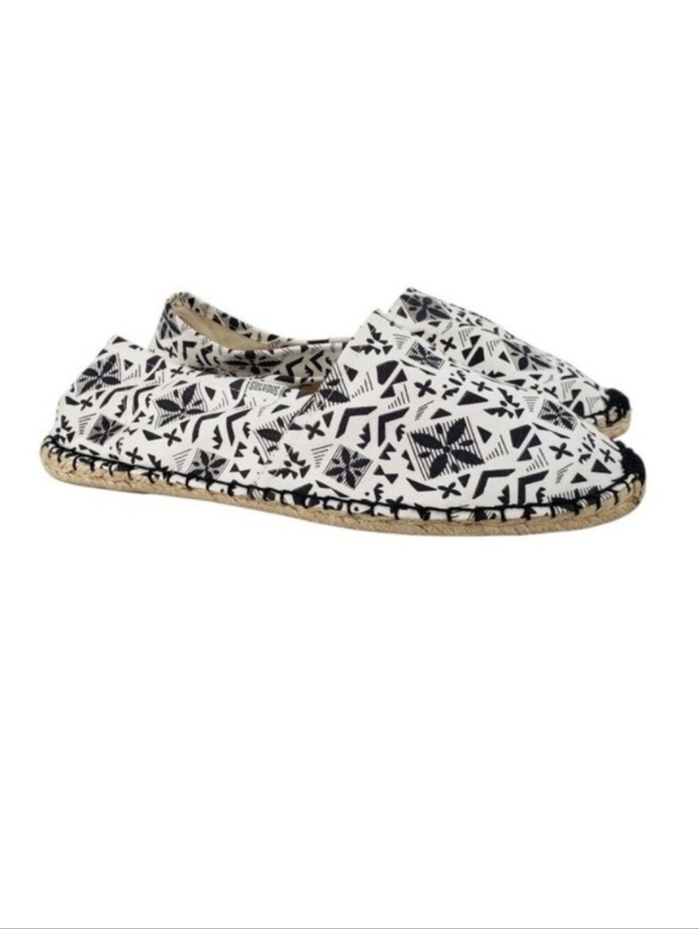 Soludos Dali Espadrille Ivory Black Printed Canvas Shoe Size 45 US Mens 11-11.5
